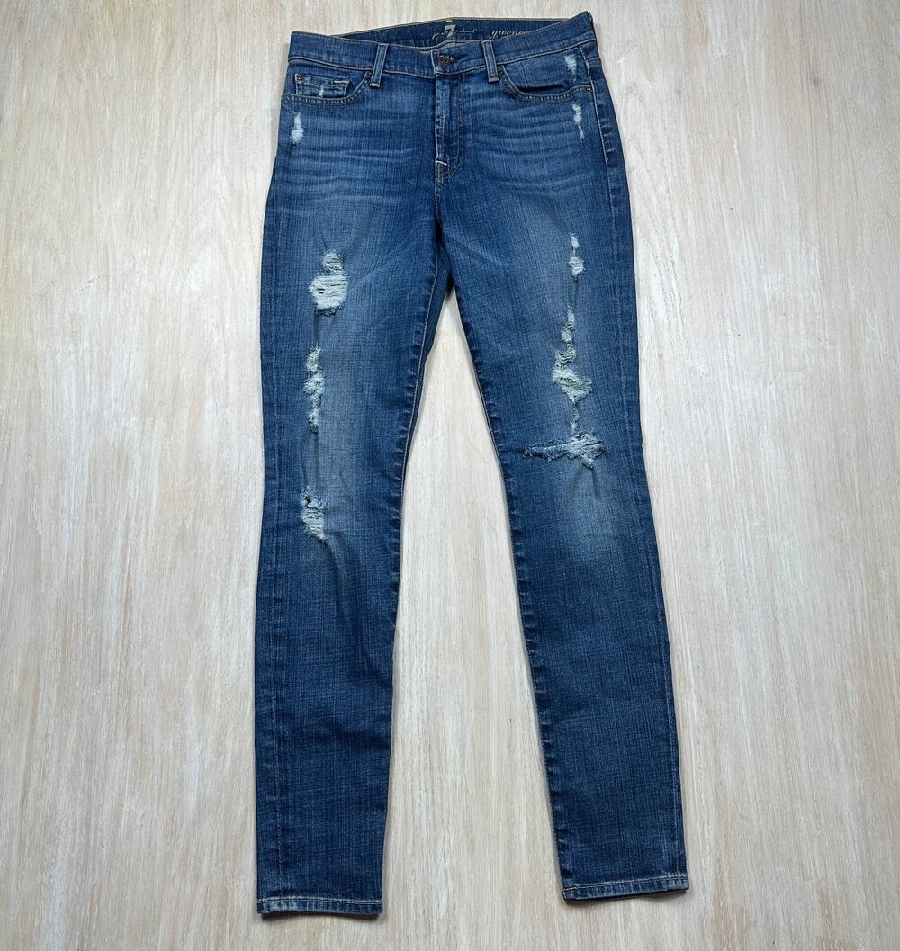 7 For All Mankind Gwenevere Jeans Size 28 Distressed Skinny Stretch Blue Denim